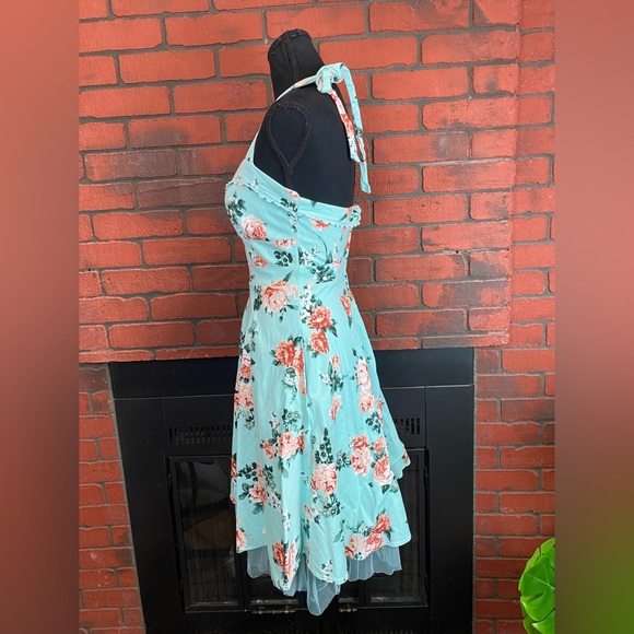 Hot Topic Mint Floral Halter Retro Rockabilly Pinup Swing Dress Size‎ XS - Picture 3 of 9